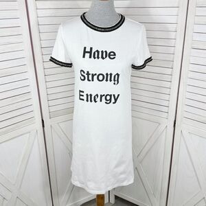Zara Have Strong Energy Statement Chain Trim T Shirt Dress White Black Small